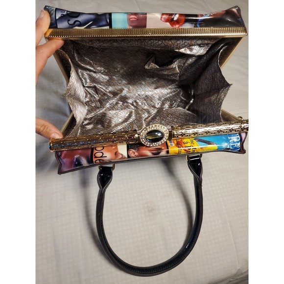 Vtg Trends Handbag Satchel Glossy Fashion Magazine Print Handbag Funky Artsy - Picture 6 of 15